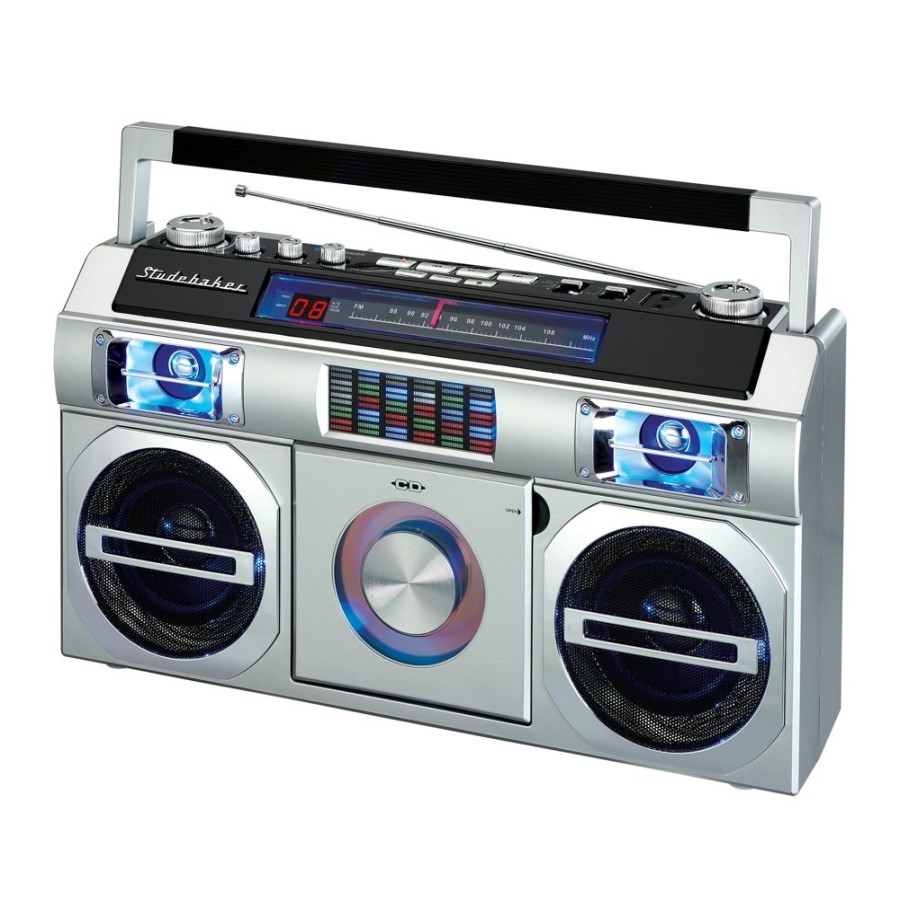 Studebaker Studebaker 80'S Retro Street Boombox With Fm Radio, Cd Player, Led Eq, 10 Watts Rms And Ac/Dc | Cd Players