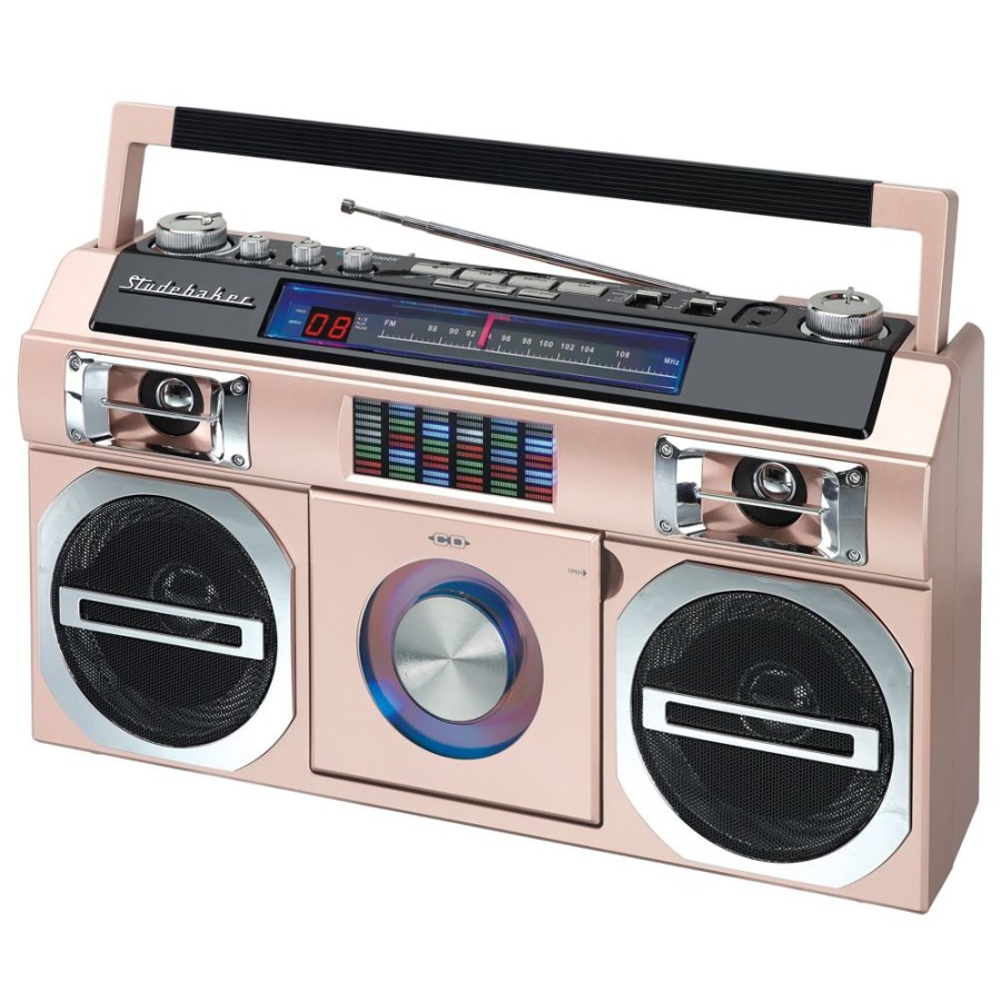 Studebaker Studebaker 80'S Retro Street Boombox With Fm Radio, Cd Player, Led Eq, 10 Watts Rms And Ac/Dc | Cd Players