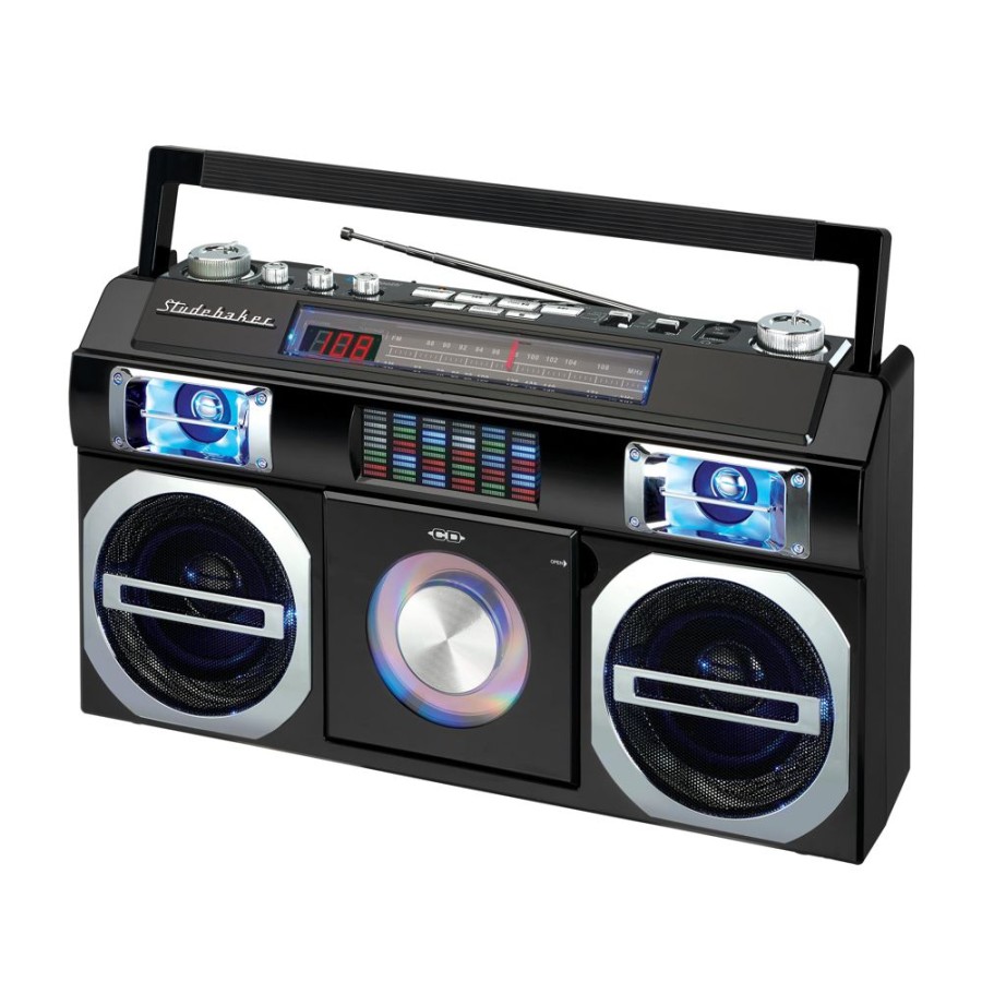 Studebaker Studebaker Master Blaster Bluetooth Boombox With 3 Way Power, Am/Fm Radio, Usb Port, Cd Player With Mp3 Playback And 10 Watts Rms Power | Cd Players