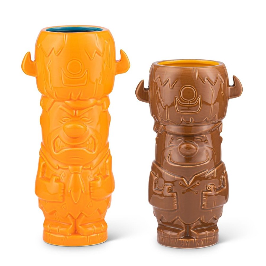 Toynk Geeki Tikis The Flintstones Mug Set | Fred & Barney Tiki Mugs | Holds 28 Ounces | Drinkware