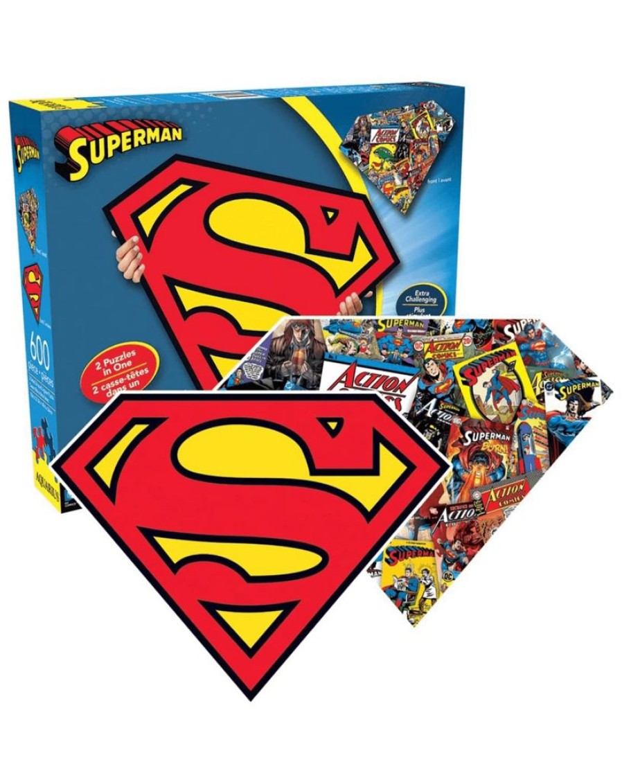 Toynk Dc Comics Superman Logo 600 Piece Shaped 2 Sided Jigsaw Puzzle | Retro Toys & Games