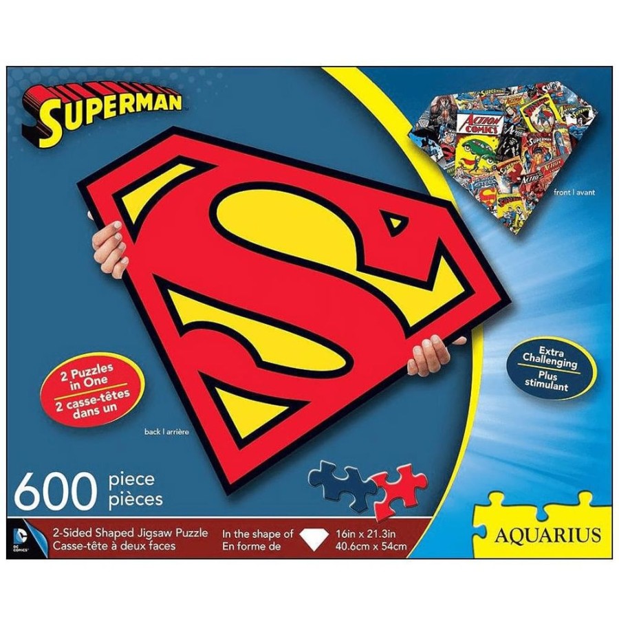 Toynk Dc Comics Superman Logo 600 Piece Shaped 2 Sided Jigsaw Puzzle | Retro Toys & Games