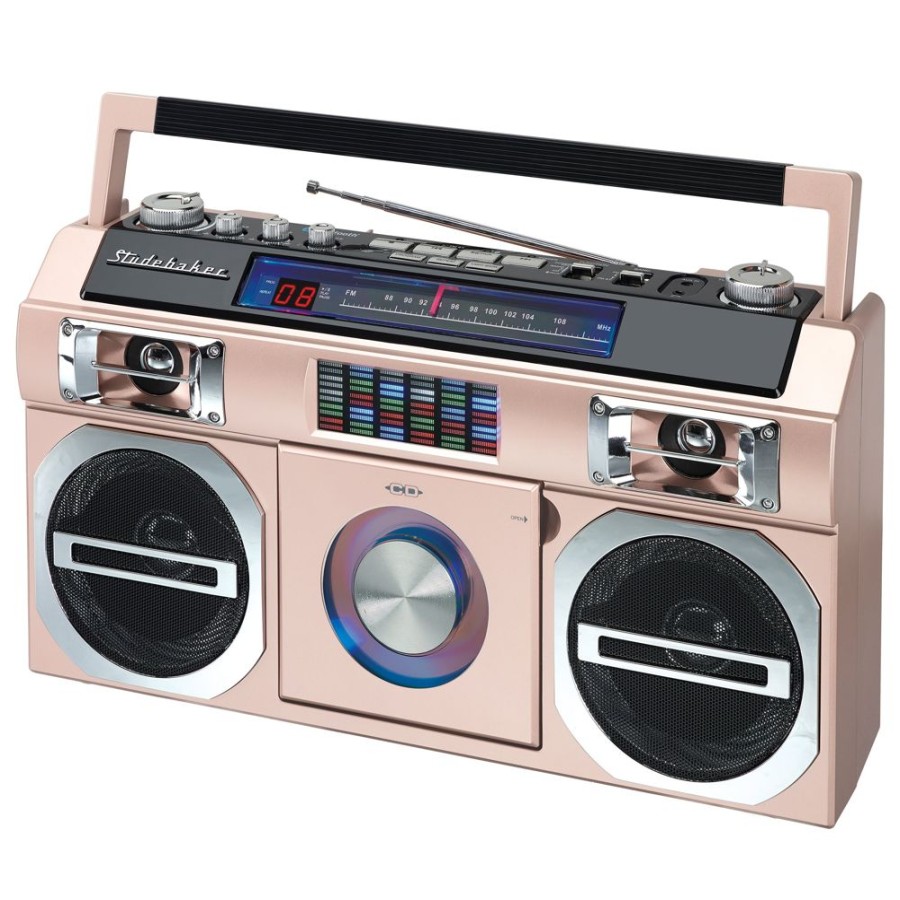 Studebaker Studebaker 80'S Retro Street Boombox With Fm Radio, Cd Player, Led Eq, 10 Watts Rms And Ac/Dc | Radios