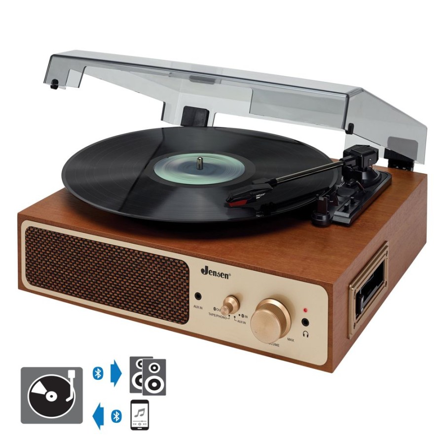 Jensen Jensen 3-Speed Stereo Turntable With Stereo Speakers And Dual Bluetooth Transmit/Receive | Record Players