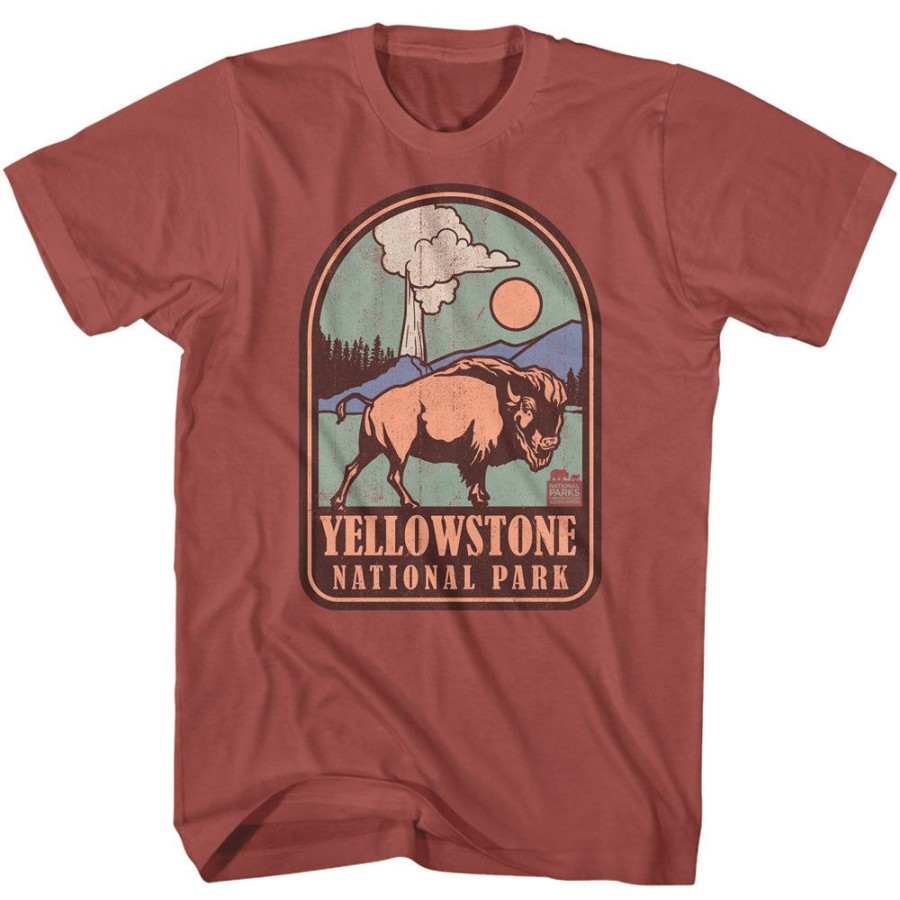 MeTV Custom Brands National Parks - Yellowstone Badge (Red) | Classic Brands Tees