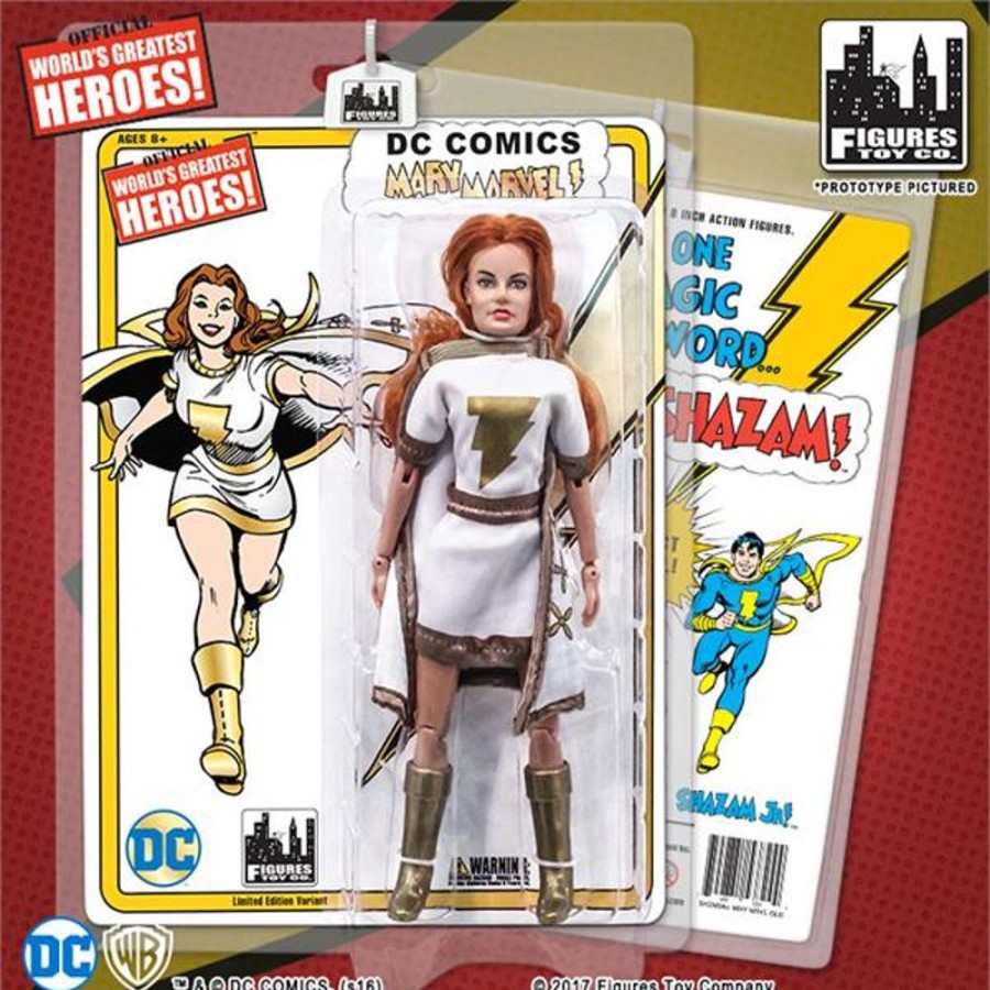 MeTV Figures Shazam Retro 8 Inch Action Figures Series: Mary Marvel White & Gold Variant | Heroes & Villains