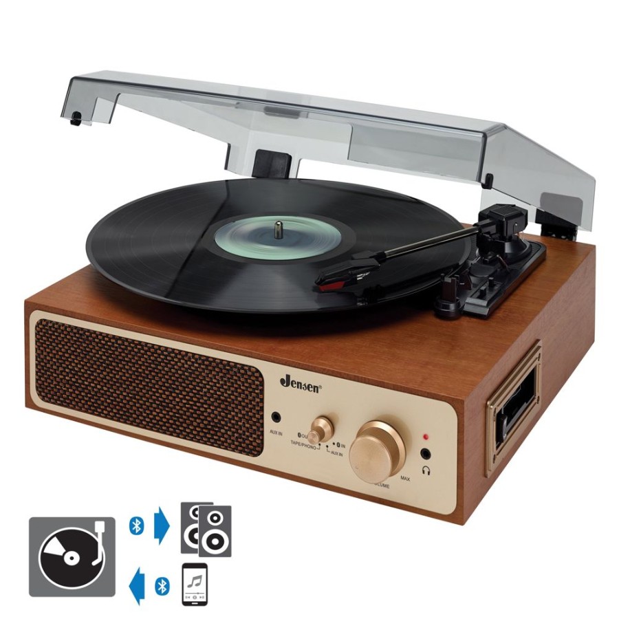 Jensen Jensen 3-Speed Stereo Turntable With Stereo Speakers And Dual Bluetooth Transmit/Receive | Cassette Tape Players