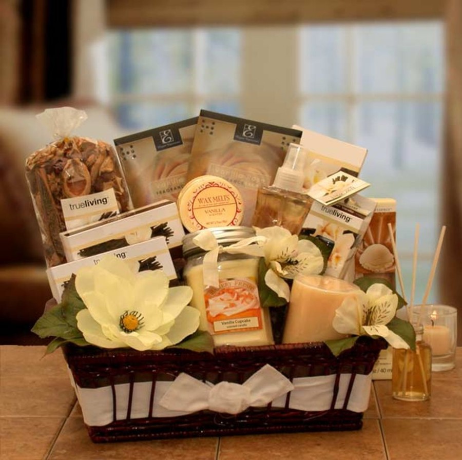 GBDS Vanilla Essence Candle Gift Basket | Spa Gift Baskets